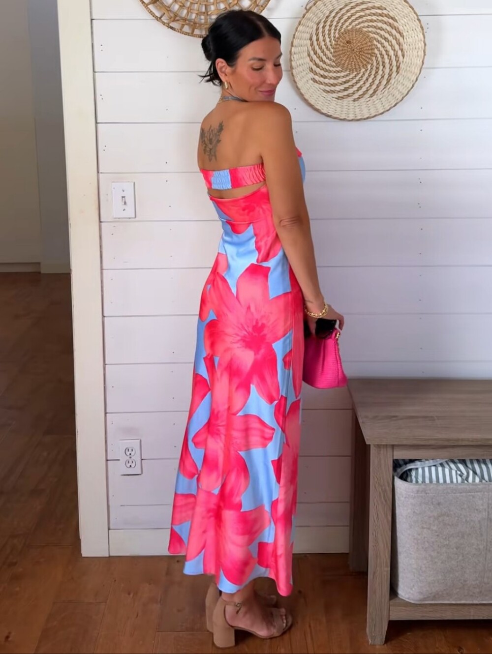 NWT Thirty/Thirty Strapless Maxi Dress Size S Pink Blue Floral